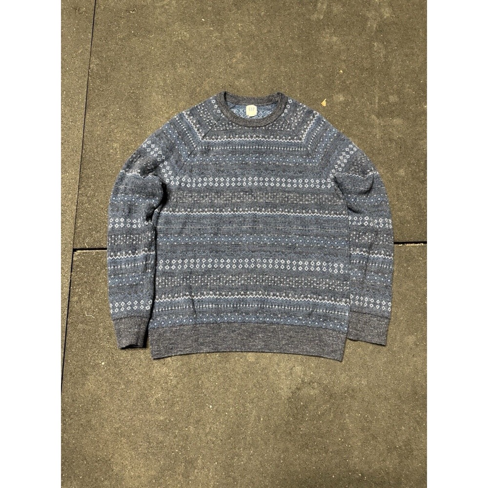 Vintage GAP Chunky Knit Sweater Mens L Multicolor Geometric Winter Blue‎ Pattern